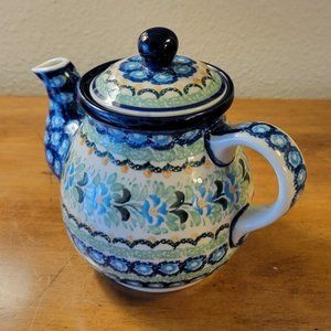 UNIKAT BOLESLAWIEC POLISH POTTERY TEAPOT W/LID HANDMADE STAMPED & SIGNED